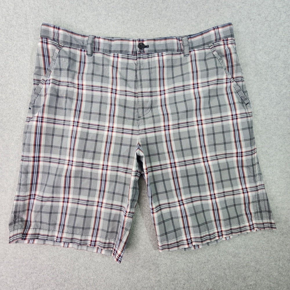Izod Golf Shorts Men 40 Plaid Red White Blue Plaid Flat Front Pockets Activewear
